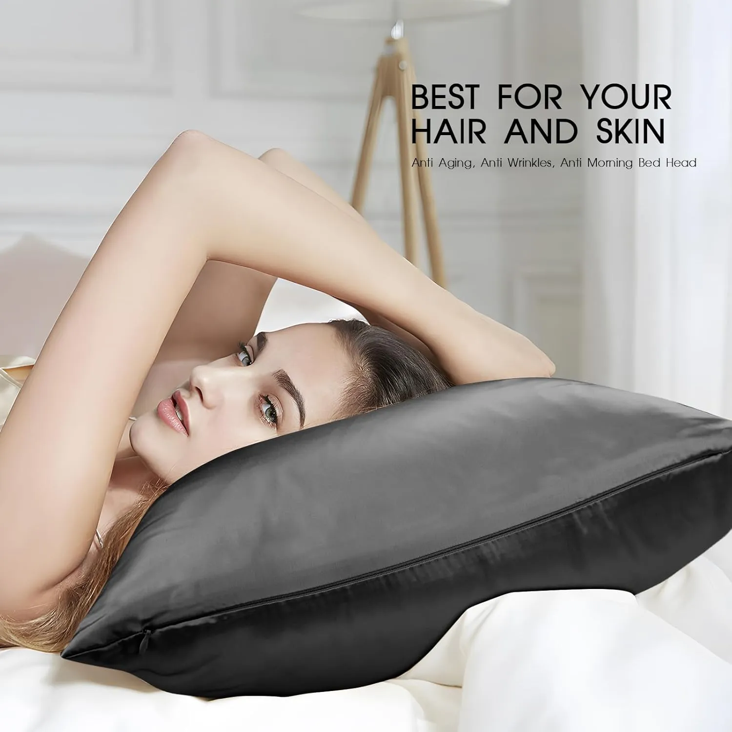 100% Mulberry Silk Zippered Bed Pillowcase for Hair and Skin,Zip Up Real Silk Large Pillow Case,19 Momme Grade 6A,1pc,Charcoal,Super King Size 20x36 Inches