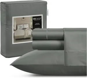 100% Pure Cotton Luxury Hotel Signature Sateen Sheets - King Size, 1000 High Thread Count, Breathable, 15" Fitted Sheets - Charcoal