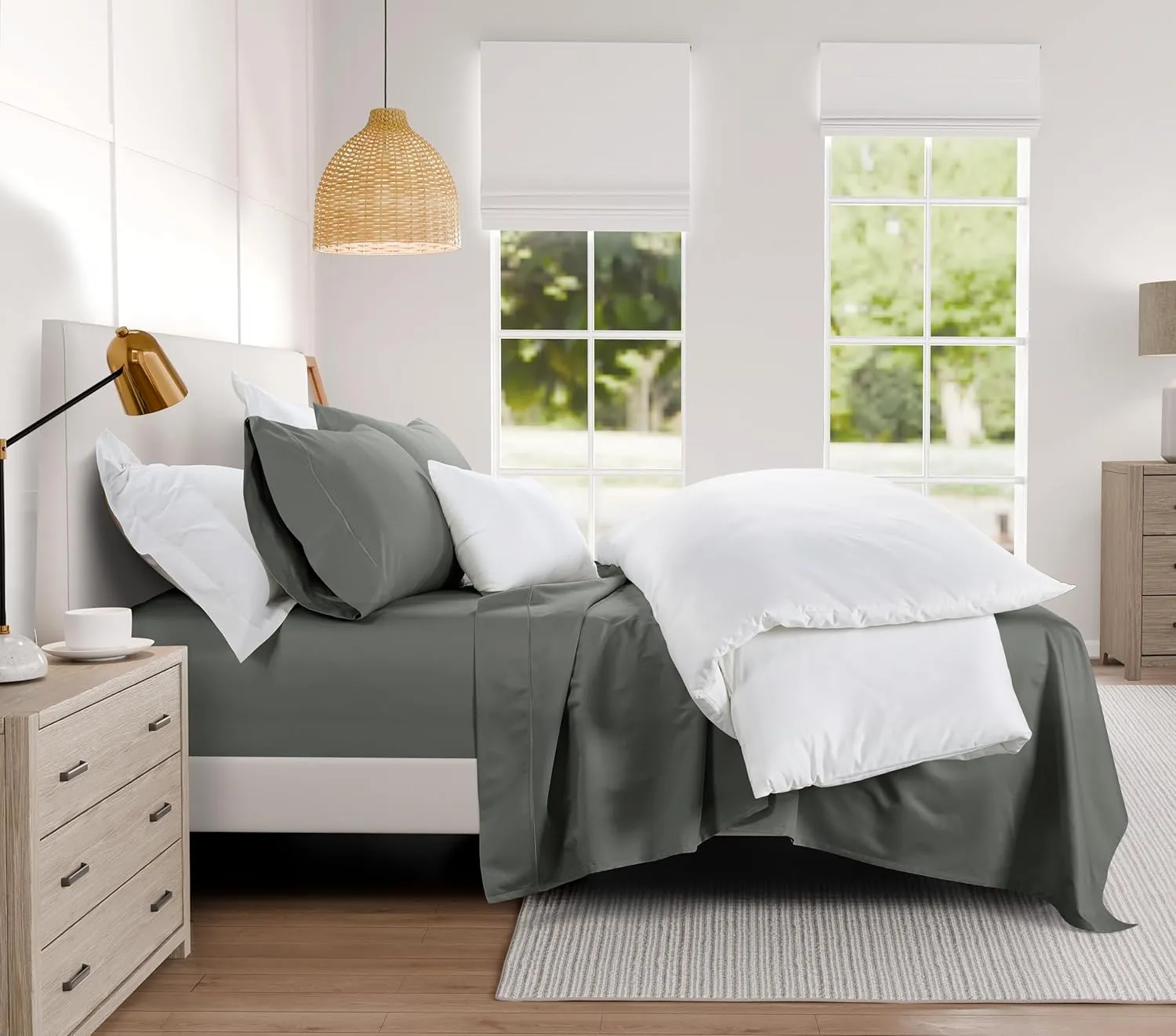 100% Pure Cotton Luxury Hotel Signature Sateen Sheets - King Size, 1000 High Thread Count, Breathable, 15" Fitted Sheets - Charcoal