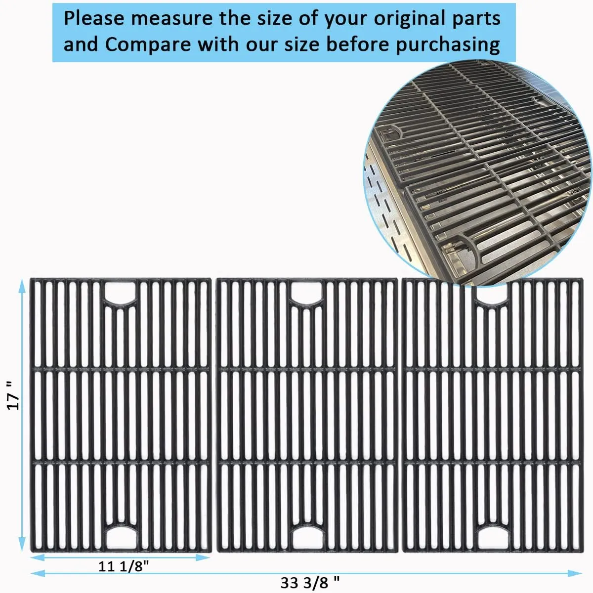 17 inch Cooking Grates for Nexgrill 6-Burner Deluxe 720-0896B Gas Grill, Cast Iron Grill Grids for Home depot 720-0898 720-0896E 720-0896X 720-0896 720-0896BK 720-0896C 720-0898A Replacement Part