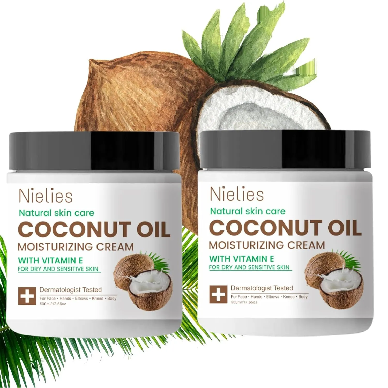 2 Pcs X 500ML Coconut Oil Cream.Coconut Oil Moisturizing Cream, Coconut Oil Lotion for Skin,Face, Hands, Hair. Intense Hydration For Dry skin (2)