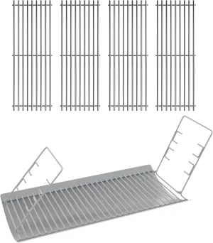 27 Inch Ash Pan and Cooking Grates for Chargriller 1224, 1324, 2121, 2222, 2727, 2828, 2929 Charcoal Grills, Also Compatible with Charbroil 17302056 Grill, Grill Grates with 2 Pcs Fire Grate Hanger