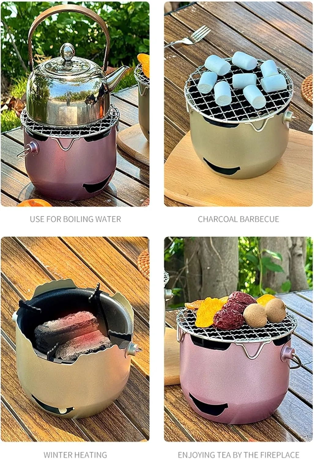 304 Stainless Steel Camping Stove, Portable Flower Tea Stove, Camping Tabletop Fire Pit Indoor & Outdoor Grill for Smores, BBQ, Smores Maker, Smokeless Firepit Purple A