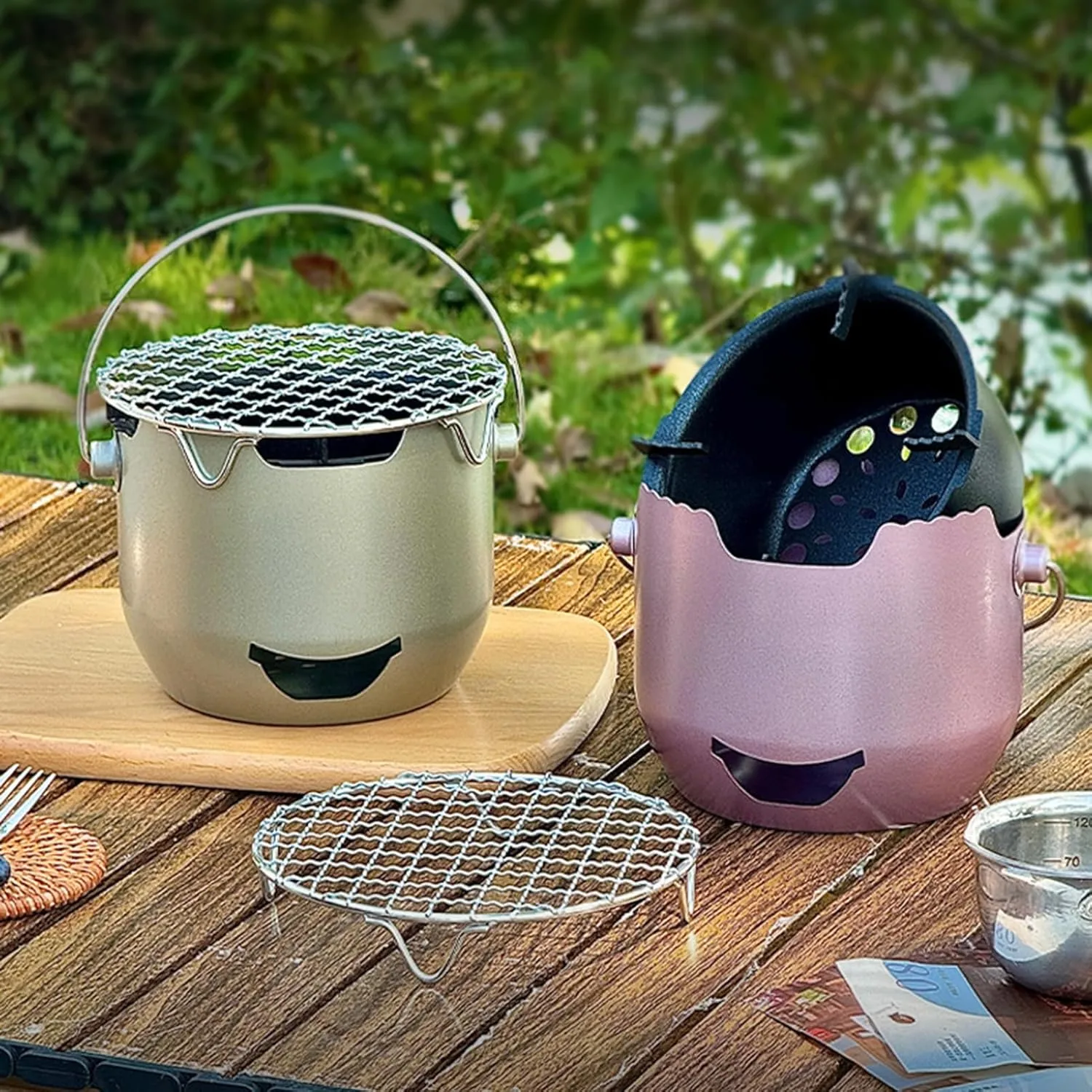 304 Stainless Steel Camping Stove, Portable Flower Tea Stove, Camping Tabletop Fire Pit Indoor & Outdoor Grill for Smores, BBQ, Smores Maker, Smokeless Firepit Purple A