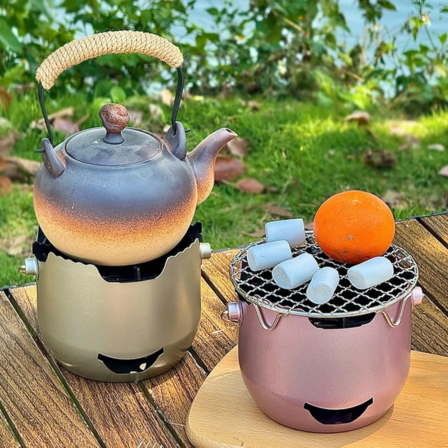 304 Stainless Steel Camping Stove, Portable Flower Tea Stove, Camping Tabletop Fire Pit Indoor & Outdoor Grill for Smores, BBQ, Smores Maker, Smokeless Firepit Purple A