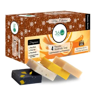 360Feel Men’s Handmade Soap Gift Pack - Nourishing and Hydrating Set of Bar Soap for Men - Infused with Four Bold Masculine Scents Bay Rum, Pine Tar, Patchouli, and Island Citrus - Set of 4