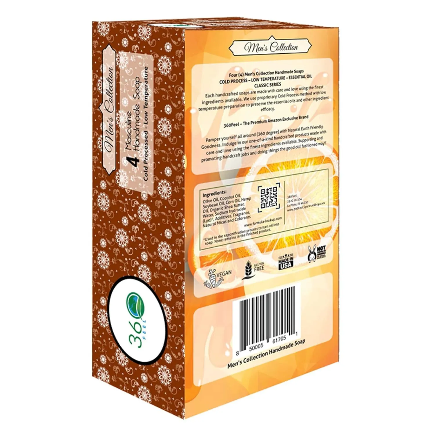 360Feel Men’s Handmade Soap Gift Pack - Nourishing and Hydrating Set of Bar Soap for Men - Infused with Four Bold Masculine Scents Bay Rum, Pine Tar, Patchouli, and Island Citrus - Set of 4