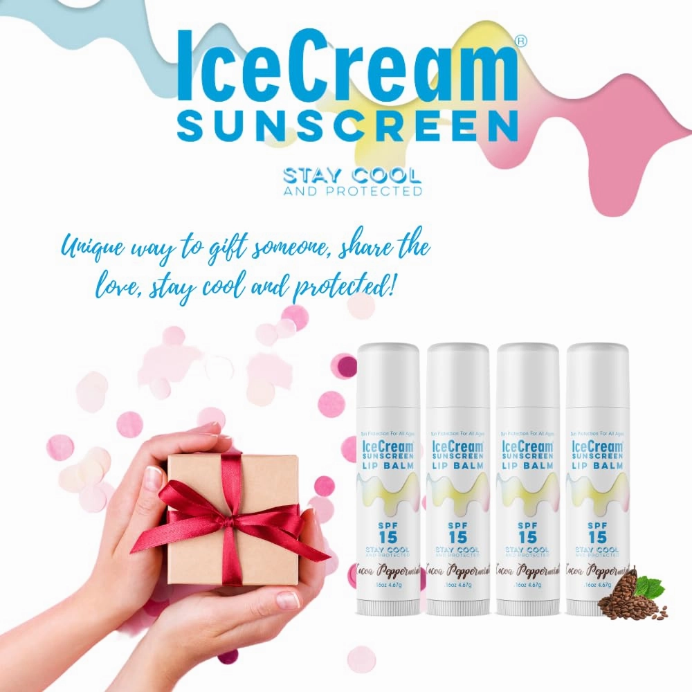 4-Pack Lip Balm Gift Set by IceCream Sunscreen. Cocoa Peppermint Scented Flavor SPF15 Natural Lip Moisturizer Treatment Best Beeswax Chapsticks Made in USA for Men, Women, Children with Vitamin E