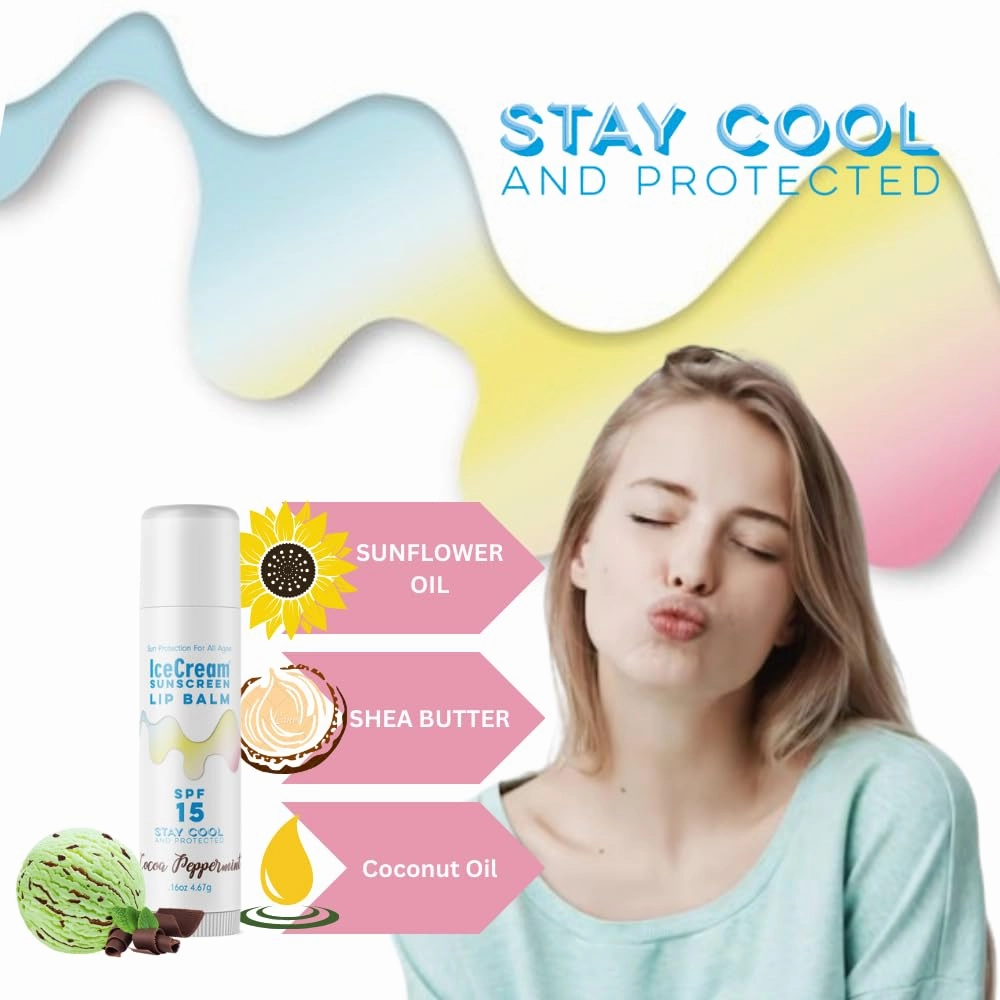 4-Pack Lip Balm Gift Set by IceCream Sunscreen. Cocoa Peppermint Scented Flavor SPF15 Natural Lip Moisturizer Treatment Best Beeswax Chapsticks Made in USA for Men, Women, Children with Vitamin E