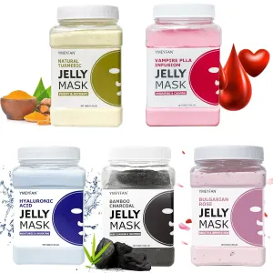 5 Jar Jelly Mask Powder for Facial Mask Professional Bundle (Turmeric, Vampire, Hyaluronic Acid, Charcoal Powder, Rose Petal)