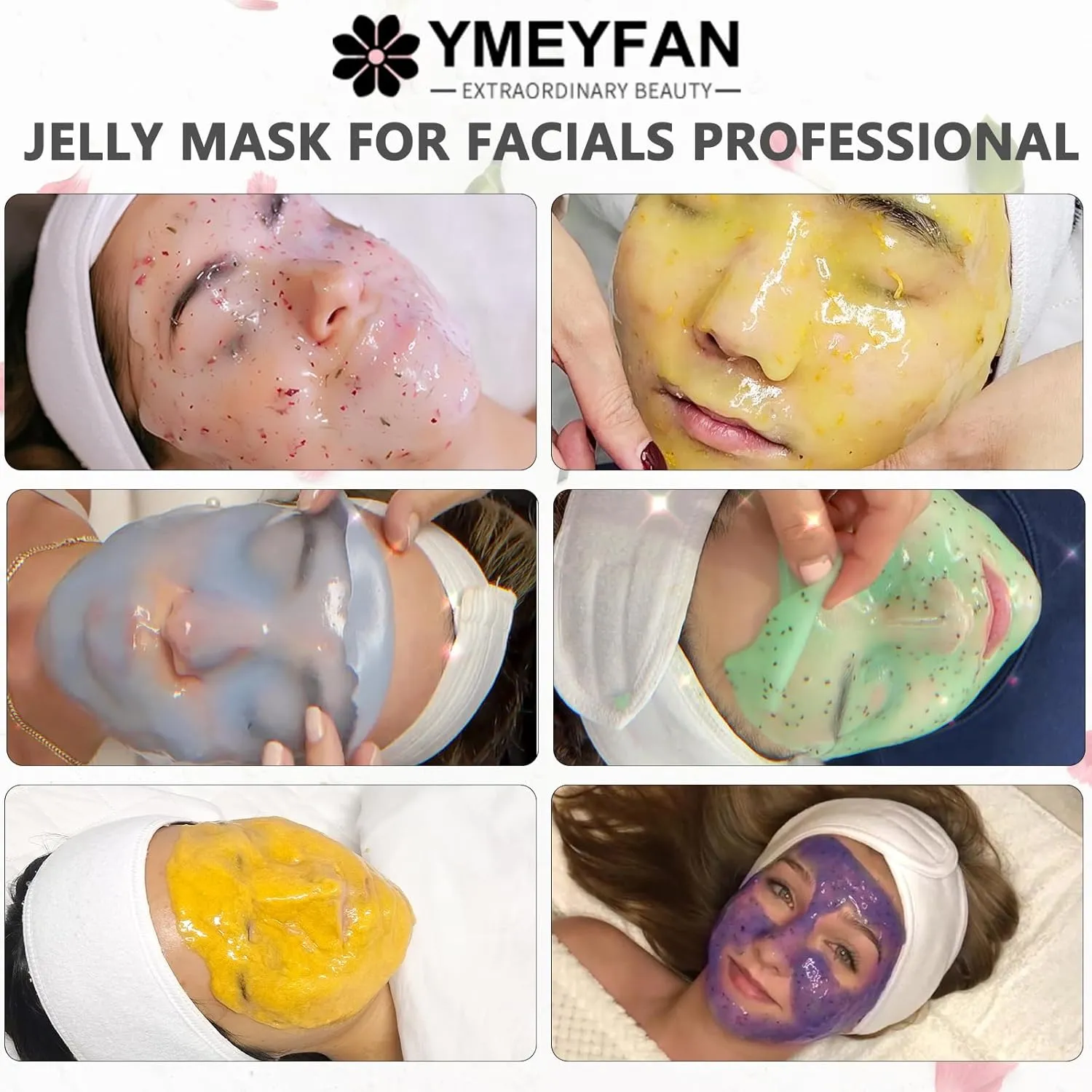 5 Jar Jelly Mask Powder for Facial Mask Professional Bundle (Turmeric, Vampire, Hyaluronic Acid, Charcoal Powder, Rose Petal)