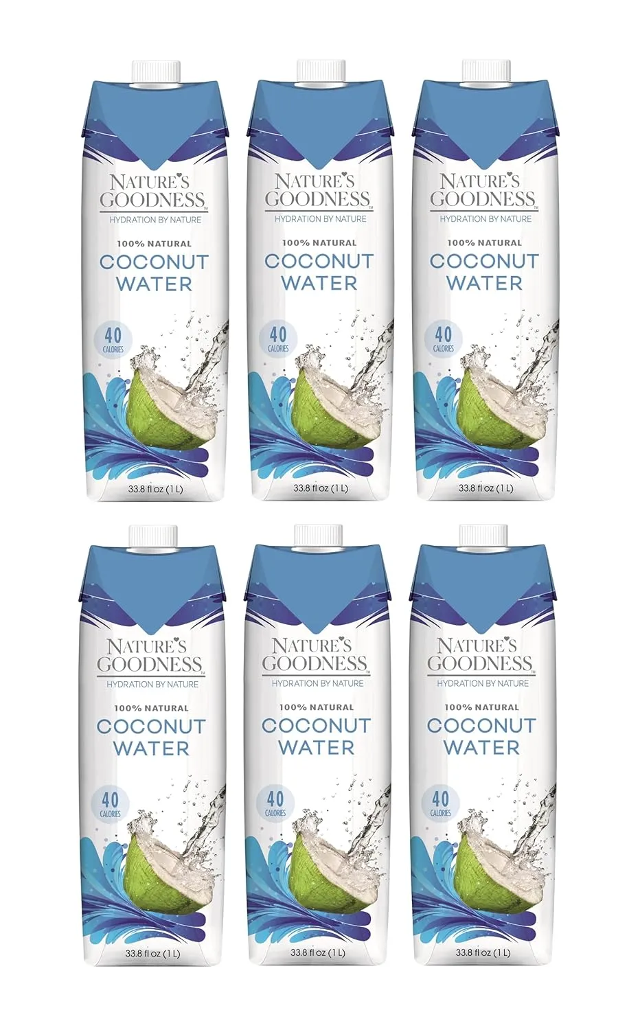 6 Pack of Nature's Goodness Coconut Water - 33.82 Fl Oz 1(L) (No Pulp, Sugar Free, Vegan, Hydrating Naturally)