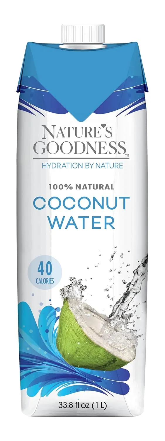 6 Pack of Nature's Goodness Coconut Water - 33.82 Fl Oz 1(L) (No Pulp, Sugar Free, Vegan, Hydrating Naturally)