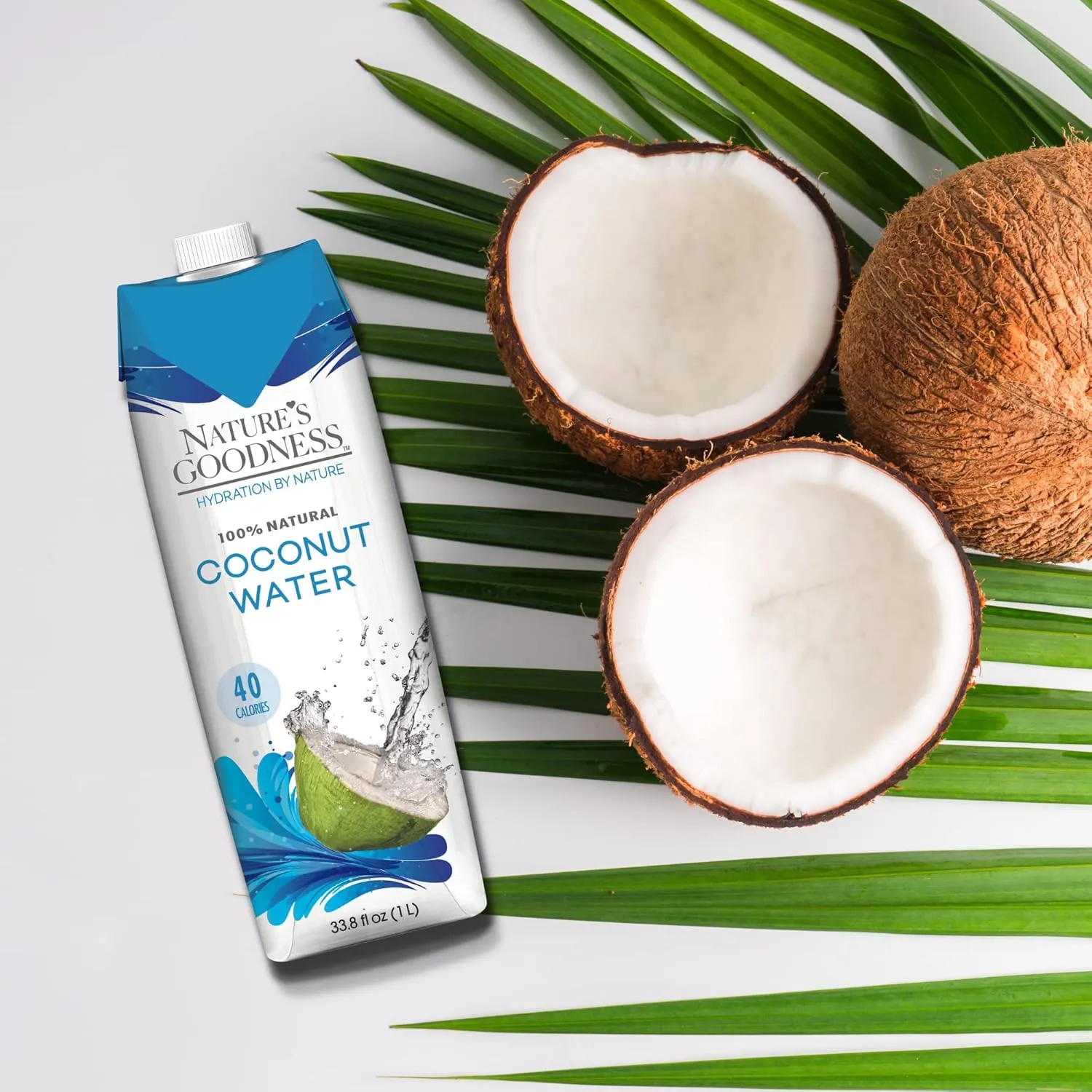 6 Pack of Nature's Goodness Coconut Water - 33.82 Fl Oz 1(L) (No Pulp, Sugar Free, Vegan, Hydrating Naturally)
