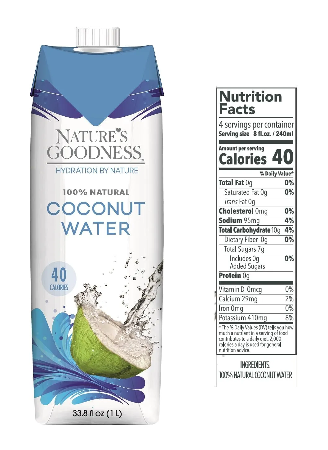 6 Pack of Nature's Goodness Coconut Water - 33.82 Fl Oz 1(L) (No Pulp, Sugar Free, Vegan, Hydrating Naturally)