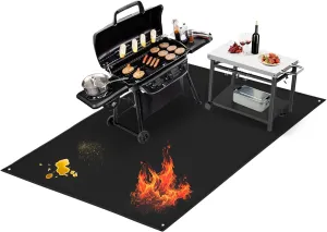 90" x 48" Extra Large Grill Mat - Grill Matt for Outdoor Grill Deck Protector Compatible with Blackstone Griddle, Charcoal Grills & Gas Grills, Fireproof Grill Pads & Floor Mats, Black