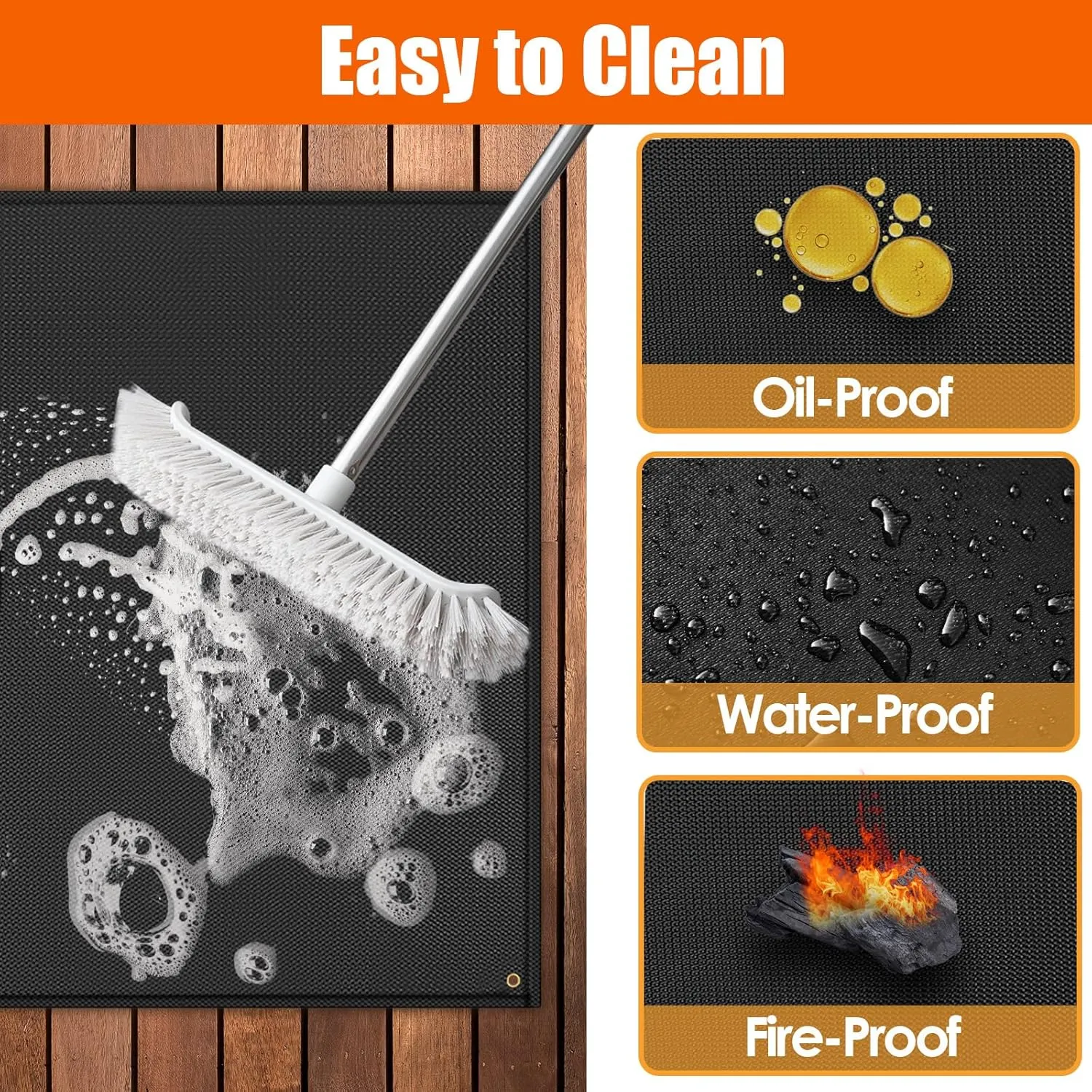 90" x 48" Extra Large Grill Mat - Grill Matt for Outdoor Grill Deck Protector Compatible with Blackstone Griddle, Charcoal Grills & Gas Grills, Fireproof Grill Pads & Floor Mats, Black
