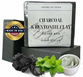 | Charcoal and Bentonite Clay Detox Soap Bar Organic Cleansing pH Balancing Exfoliant For Acne Clear Blemishes Pores Balance Sebum All Skin Types Peppermint (5.5 oz (Pack of 5))