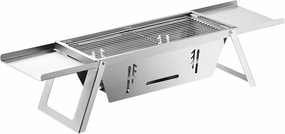 [Mokcoliy]【Stainl Steel Cam Grill】Collapsible BBQ Grill with【Expandable Side Panels】&【Food-Grade Grid】, Litweit Charcoal Grill for Ouoor ing, Taiating, Bch Par (Qui Setup,)