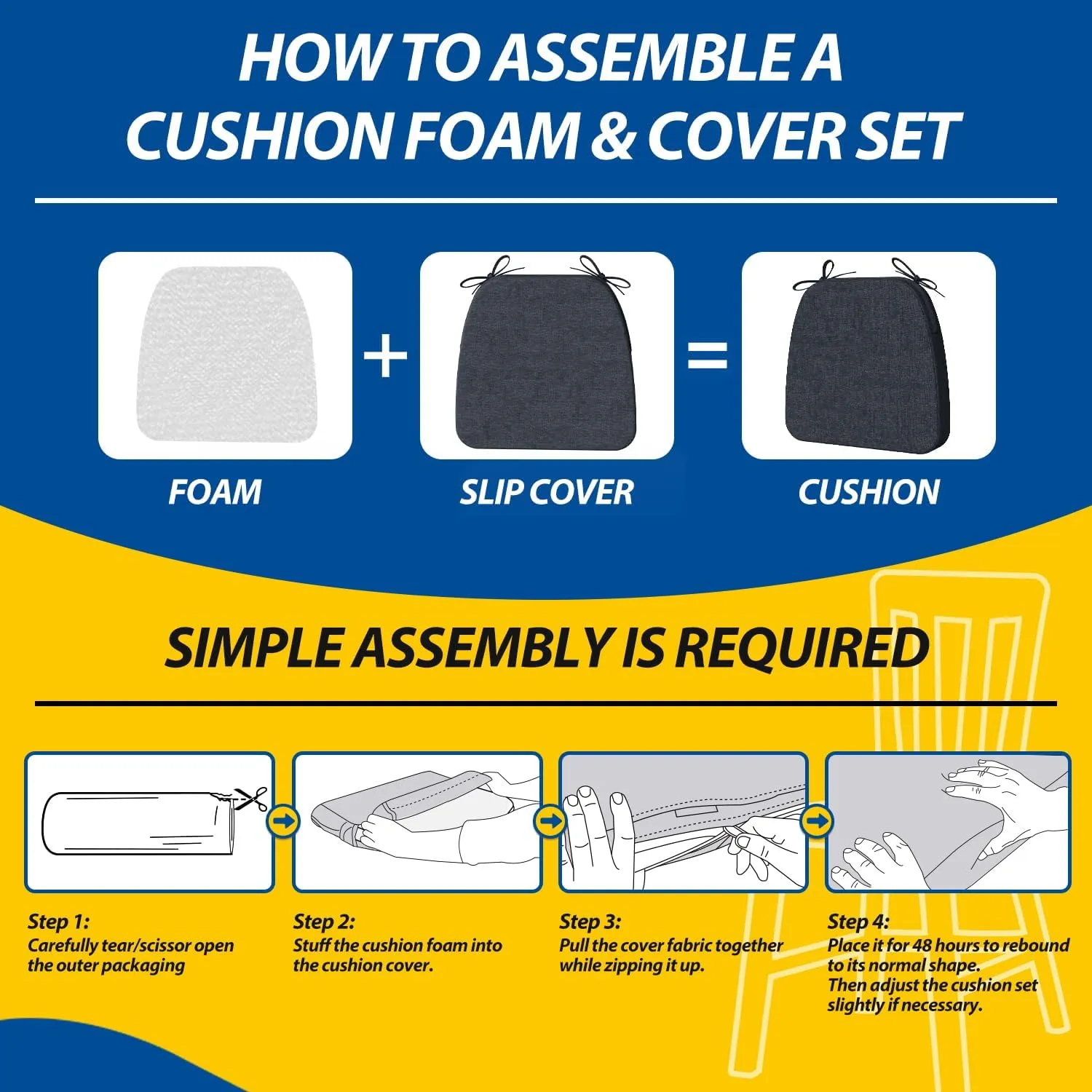AAAAAcessories D-Shaped Chair Cushions, 2" Thick Dining Chair Pads with Ties and Removable, Machine-Washable Cover, 17" x 16", Set of 4, Charcoal Gray