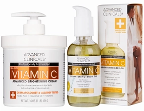 Advanced Clinicals Brightening Vitamin C Cream Moisturizer   Vitamin C Body Oil 2pc Skincare Set | Nourishing, Brightening, & Hydrating Body Oil & Body Lotion To Improve Appearance Of Dark Spots, 2pc