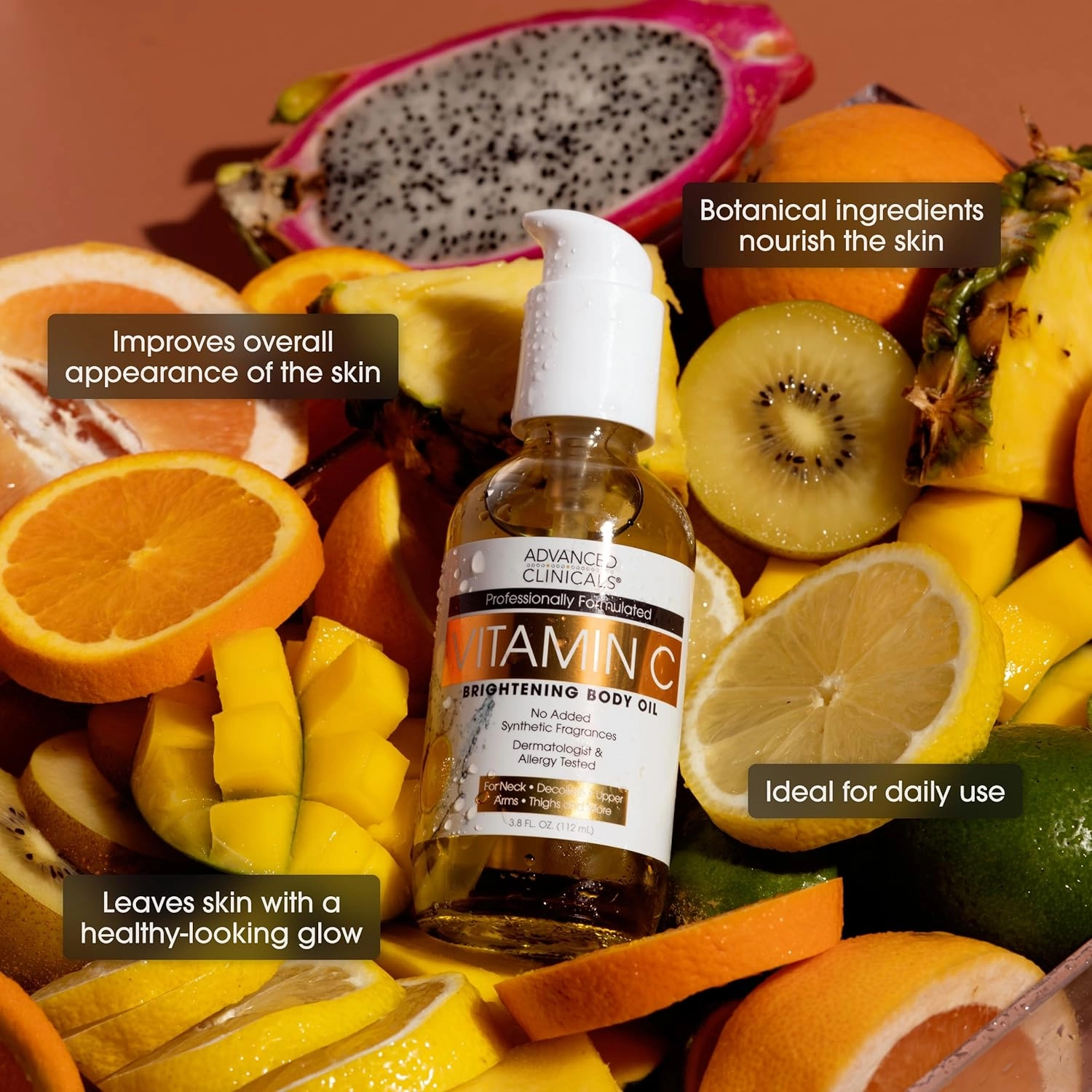 Advanced Clinicals Brightening Vitamin C Cream Moisturizer   Vitamin C Body Oil 2pc Skincare Set | Nourishing, Brightening, & Hydrating Body Oil & Body Lotion To Improve Appearance Of Dark Spots, 2pc