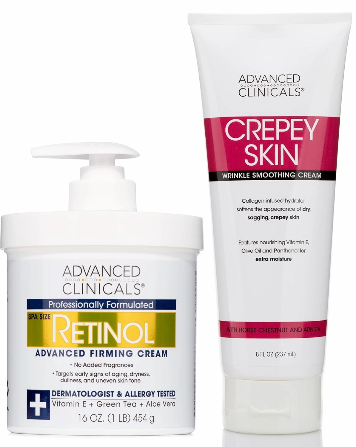 Advanced Clinicals Crepey Skin Wrinkle Smoothing Cream   Retinol Firming Cream Set