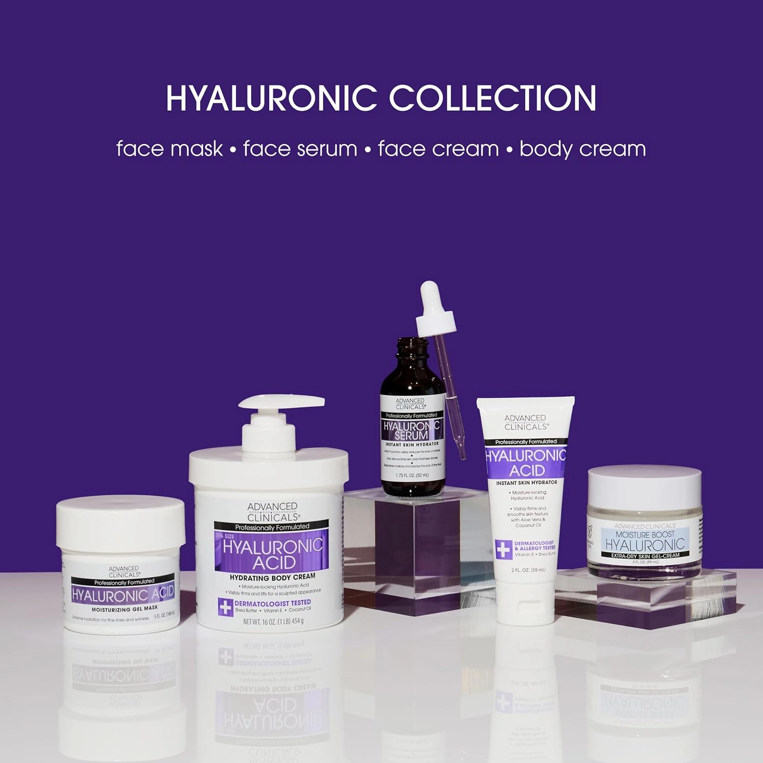 Advanced Clinicals Hyaluronic Acid Face Moisturizer Gel Cream   Hyaluronic Acid Body Cream 2pc Hydrating Skincare Set For Women & Men To Reduce Appearance Of Dry Skin, Wrinkles, & Fine Lines, 2pc Set