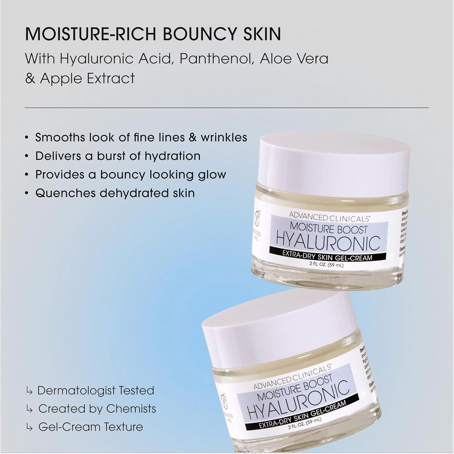 Advanced Clinicals Hyaluronic Acid Face Moisturizer Gel Cream   Hyaluronic Acid Body Cream 2pc Hydrating Skincare Set For Women & Men To Reduce Appearance Of Dry Skin, Wrinkles, & Fine Lines, 2pc Set
