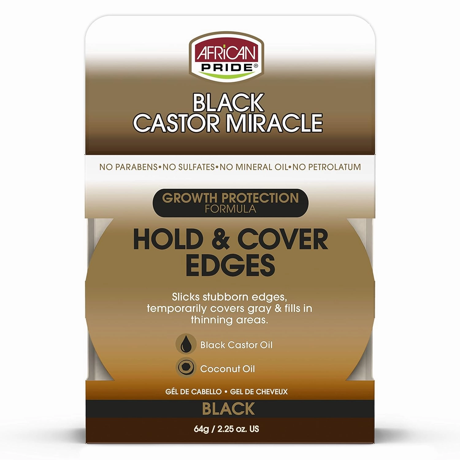 African Pride Miracle Hold & Cover Edges - Slicks Edges, Fills Thinning Areas, With Black Castor & Coconut Oil, 2.25 oz (3 Pack)