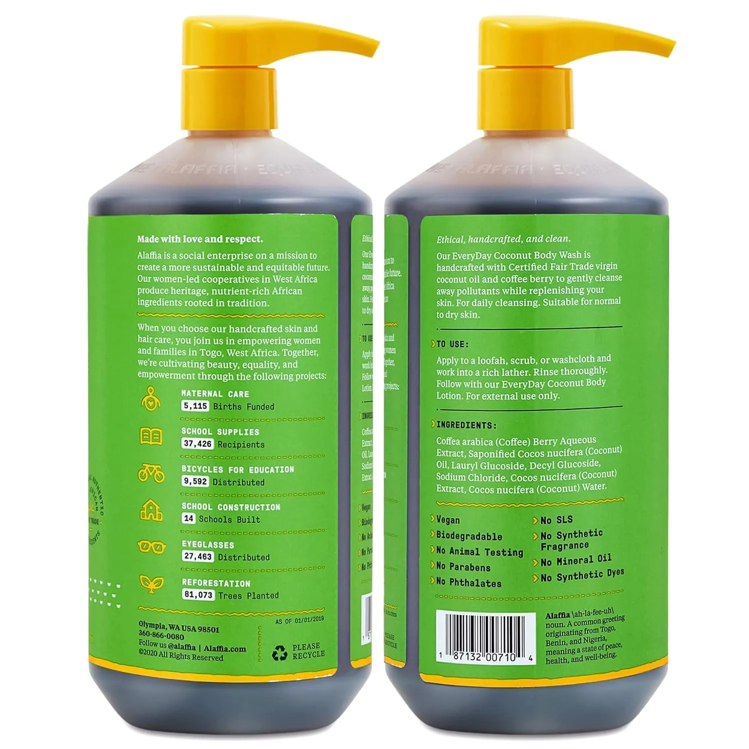 Alaffia Body Wash, Everyday Coconut – Moisturizing Soap with Nourishing Coffee Berry Extract & Coconut Water, Vegan & Cruelty-Free, 32 Oz
