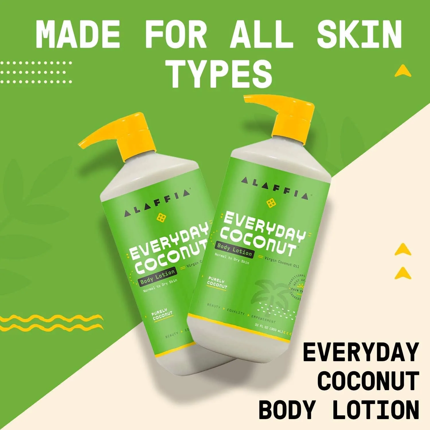 Alaffia EveryDay Coconut Hydrating Body Lotion, Normal to Dry Skin, Moisturizing Support for Soft & Supple Skin, Purely Coconut, 32 Fl Oz