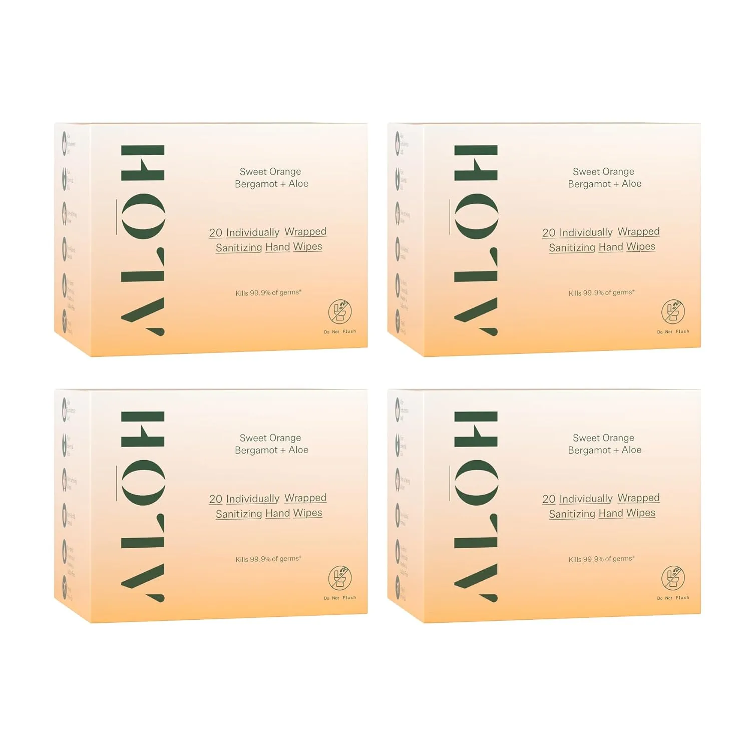 ALŌH Skin - Softening Sanitizing Hand Wipes – Sweet Orange Bergamot - 4 Boxes of 20 Individually Wrapped Wipes (80 wipes)