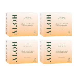 ALŌH Skin - Softening Sanitizing Hand Wipes – Sweet Orange Bergamot - 4 Boxes of 20 Individually Wrapped Wipes (80 wipes)