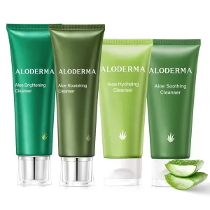 Aloderma Aloe Cleanser Set, 4 Pieces - Hydrating Cleanser, Nourishing Cleanser, Soothing Cleanser, Brightening Cleanser