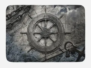 Ambesonne Ships Wheel Bath Mat, Retro Navigation Equipment Illustration Steering Helm Charts Anchor Chains, Plush Bathroom Decor Mat with Non Slip Backing, 30.2" x 20", Charcoal