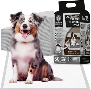 American Kennel Club Charcoal Puppy Training Pads, with Anti-Slip Adhesive Backing, Quick Dry Gel and Activated Carbon Odor Control - 22 x 22-60 Count