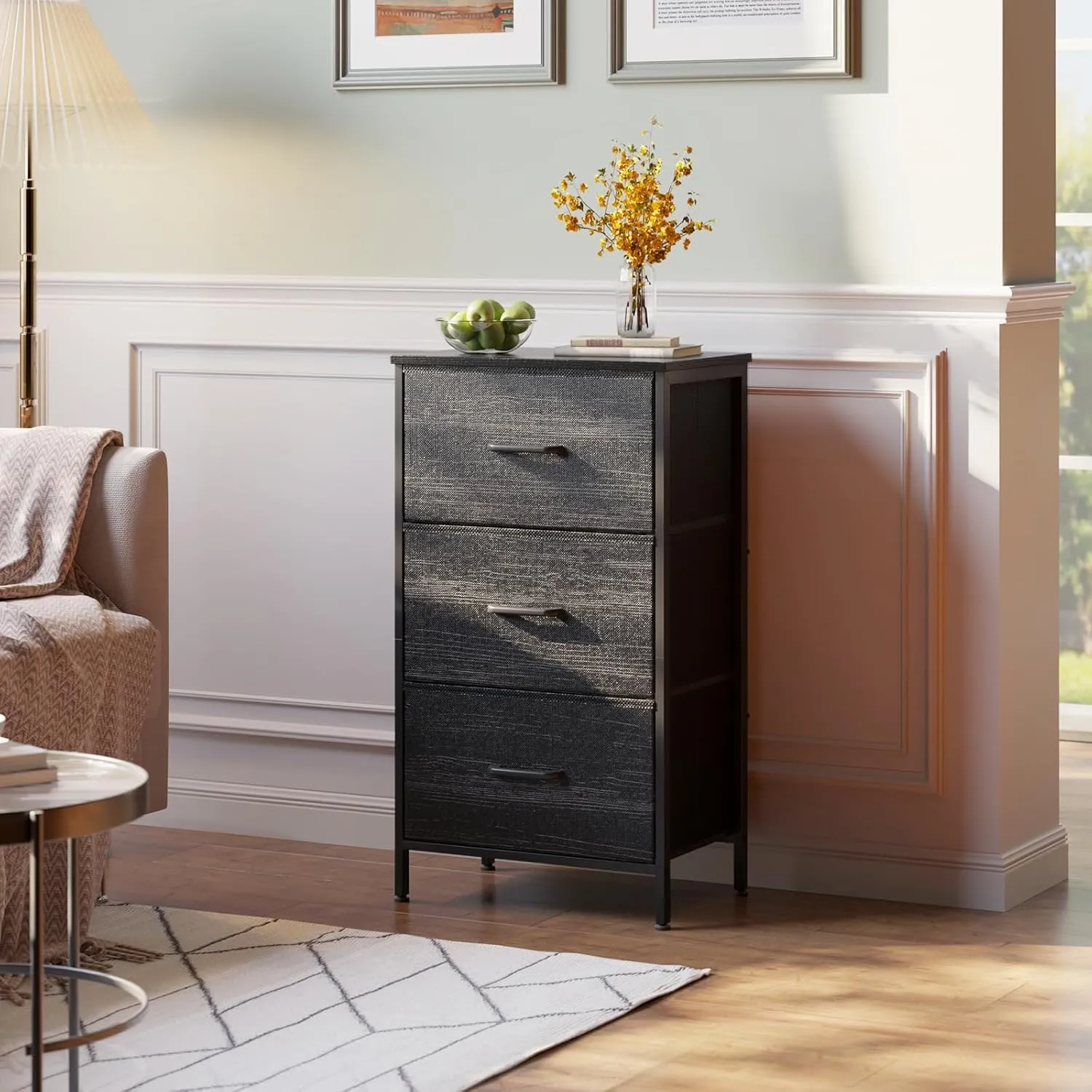 AODK Dresser for Bedroom Nightstand Small Dressers Chest of Drawers End Table for Living Room, Closet Dresser with 3 Storage Drawers Organizer Clothes, Charcoal Black