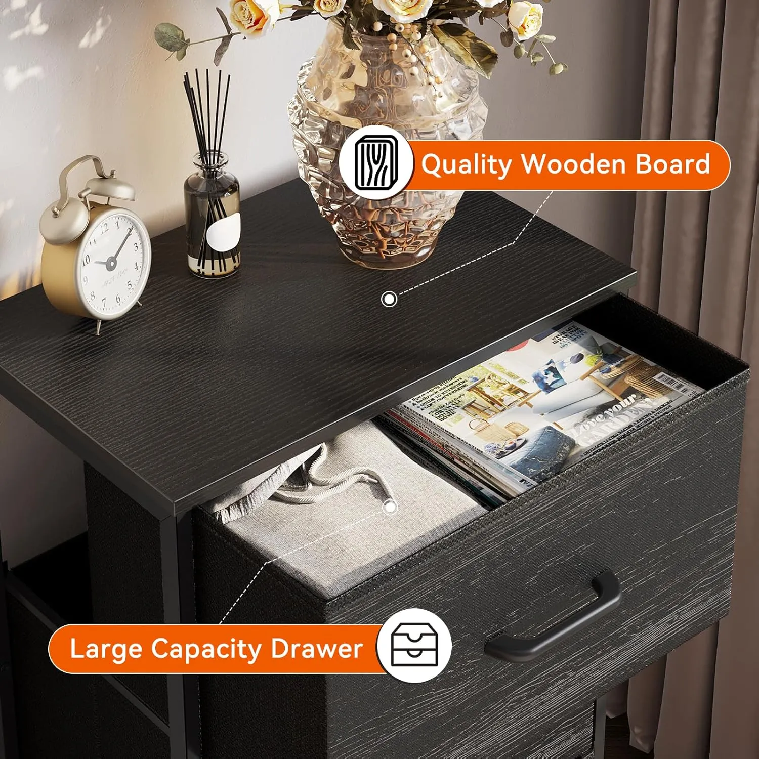 AODK Dresser for Bedroom Nightstand Small Dressers Chest of Drawers End Table for Living Room, Closet Dresser with 3 Storage Drawers Organizer Clothes, Charcoal Black