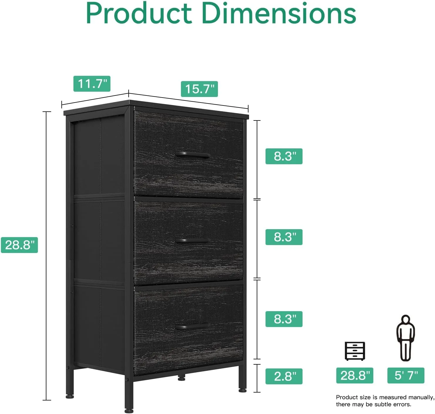 AODK Dresser for Bedroom Nightstand Small Dressers Chest of Drawers End Table for Living Room, Closet Dresser with 3 Storage Drawers Organizer Clothes, Charcoal Black