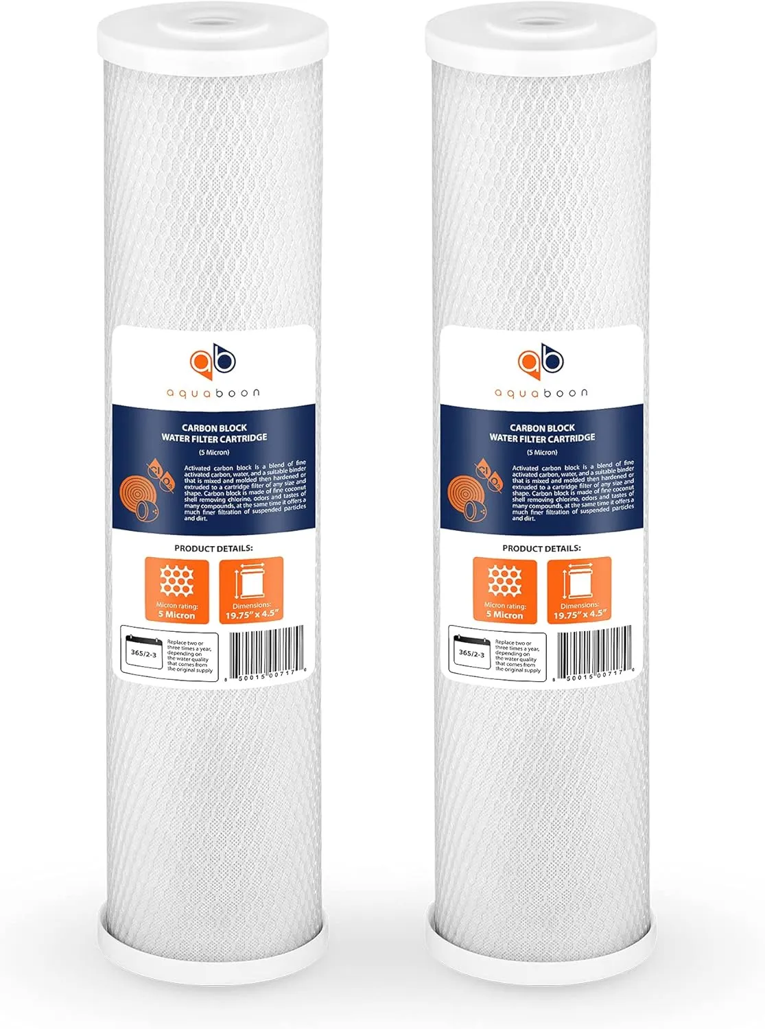 Aquaboon Carbon Water Filter Replacement - 5 Micron Water Filter 20 x 4.5 inch - Whole House CTO Carbon Block Water Filter Cartridge Compatible with FC25B, EPM-20BB, CB-BB-20, 155783-43, 2 Pack