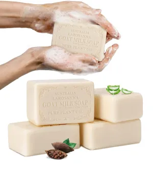 Australian Goat Milk Soap,Helps Moisturize,Smooth & Cleanse Skin,Triple-milled Bar Soap with Cocoa Butter,Aloe Vera and Pure Plant Oil,Body Soap Bars 6.3 oz for Adults & Babies,Pack of 4