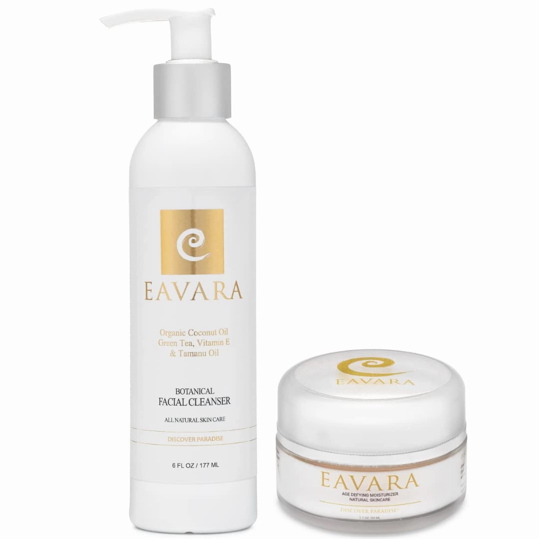 Award Winning Organic Facial Cleanser & Botanical Anti Aging Daily Moisturizer Cream | Natural Wrinkle Firming Skin Care | Hyaluronic | Organic Kukui Oil & Shea Butter | No Parabens or or or Sulfates