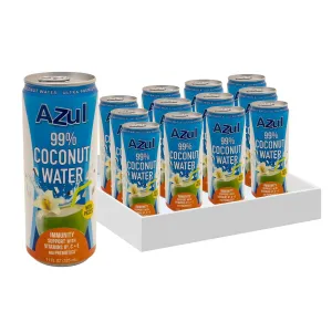 Azul 99% Coconut Water with Coconut Water Immunity supports, Vitamin B6, C, E, and Probiotics, Natural Hydrating Elixir, Organic, No Sugar Added Coconut Drink with Pulp (12 Pack, 325 ml)
