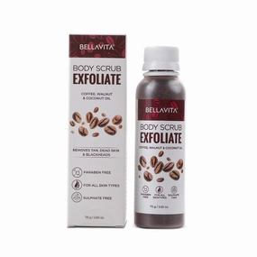 B/. E L L/A V I T A Exfoliate Coffee Scrub for Face & Body, Blackhead Remover, De Tan Removal Ayurveda, Dirt Removal f rom Neck, Knees, Elbows, Arms 75 g (Pack of 1)