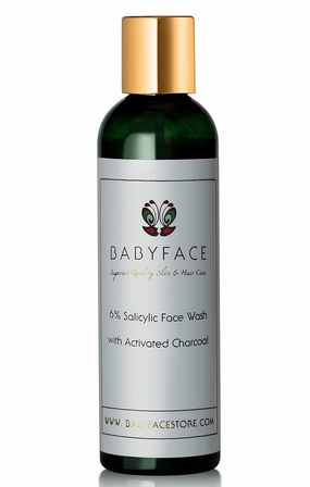 Babyface Anti-Aging and Acne Control 6% Salicylic Wash Cleanser with Activated Charcoal   Vitamin C, DMAE, Hyaluronic Acid Rooibos & White Tea, Tamanu, 4.4 oz.