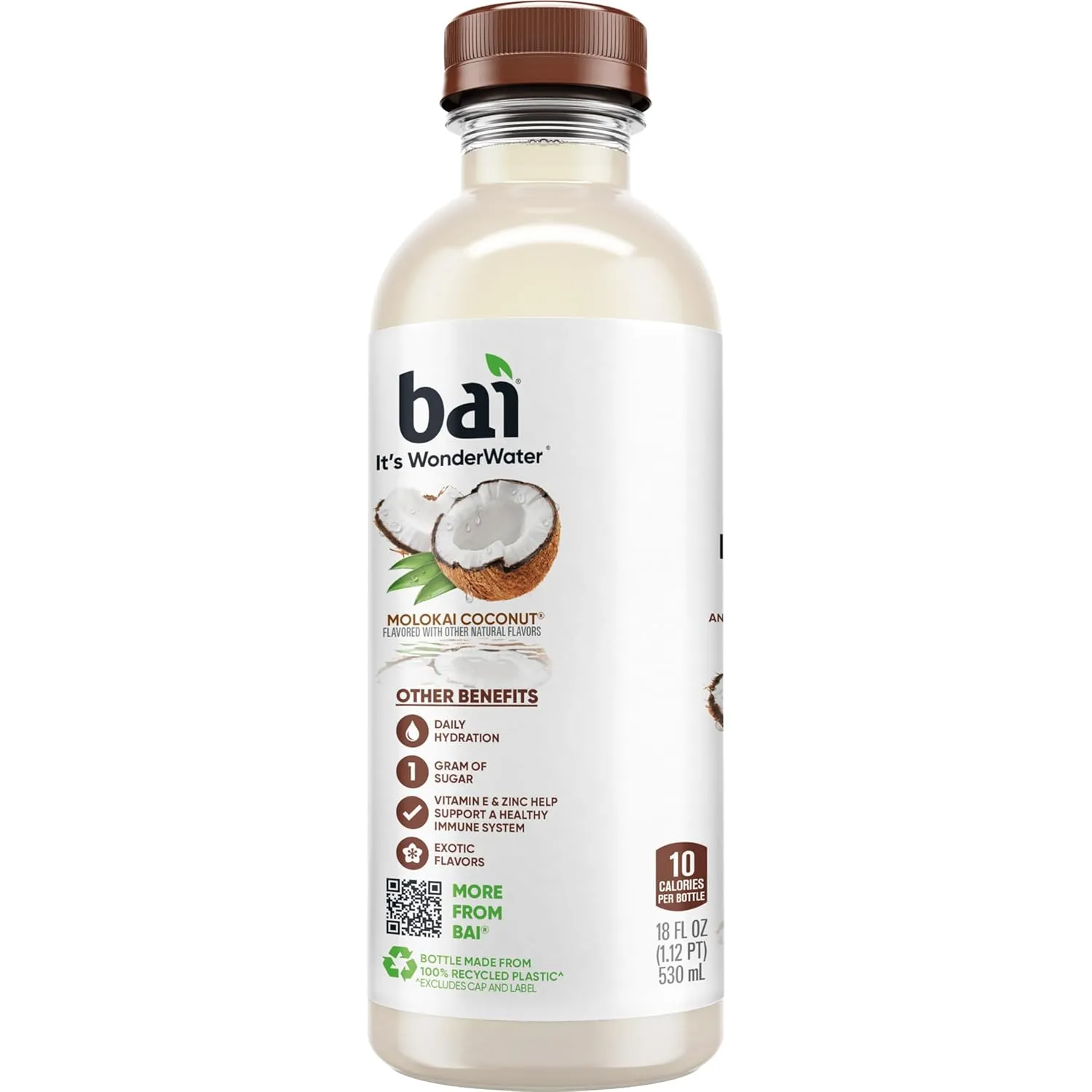 Bai Antioxidant Infused Water Beverage, Molokai Coconut, with Vitamin C and No Artificial Sweeteners, 18 Fluid Ounce Bottle, 12 Pack