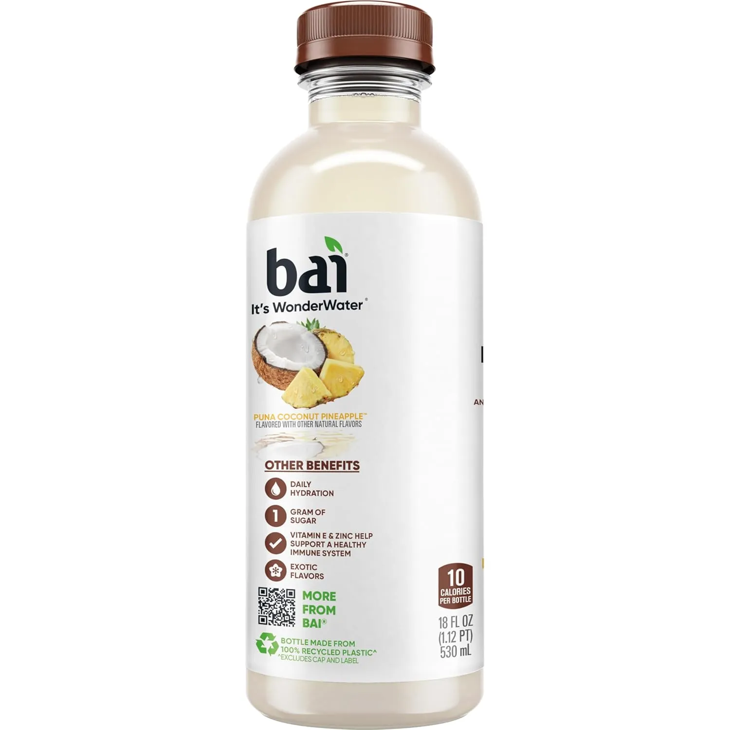 Bai Antioxidant Infused Water Beverage, Puna Coconut Pineapple, with Vitamin C and No Artificial Sweeteners, 18 Fluid Ounce Bottle, 12 Pack