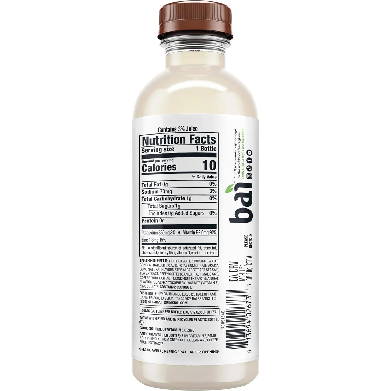 Bai Antioxidant Infused Water Beverage, Puna Coconut Pineapple, with Vitamin C and No Artificial Sweeteners, 18 Fluid Ounce Bottle, 12 Pack