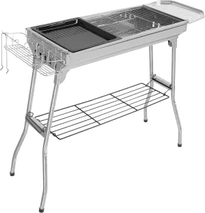 Barbecue Charcoal Grill Stainless Steel Folding Portable BBQ Tool Kits w/Spice Plate&Storage&Holder for Outdoor Cooking Camping Hiking Picnics Tailgating Backpacking or Any Outdoor Event